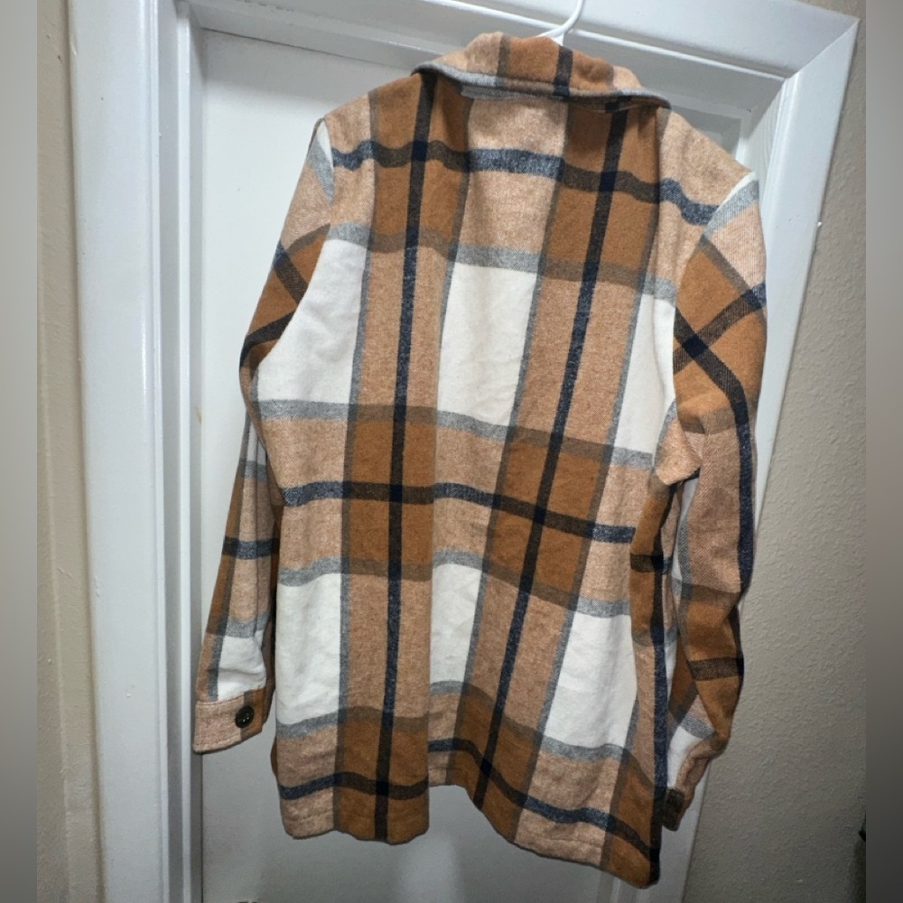 🍁 Ci Sono Plaid Shacket Jacket XXL | Tan Cream Check | Soft Brushed Fall Layer 🍁 - Picture 3 of 7